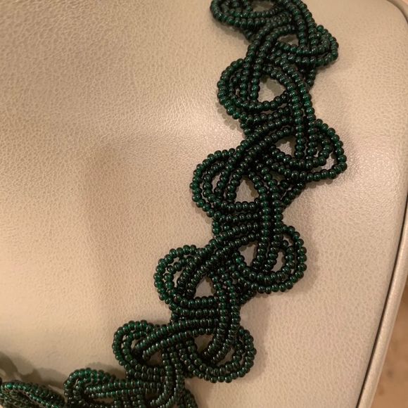 Hand Made Dark Green Beaded Choker Necklace - Picture 6 of 6